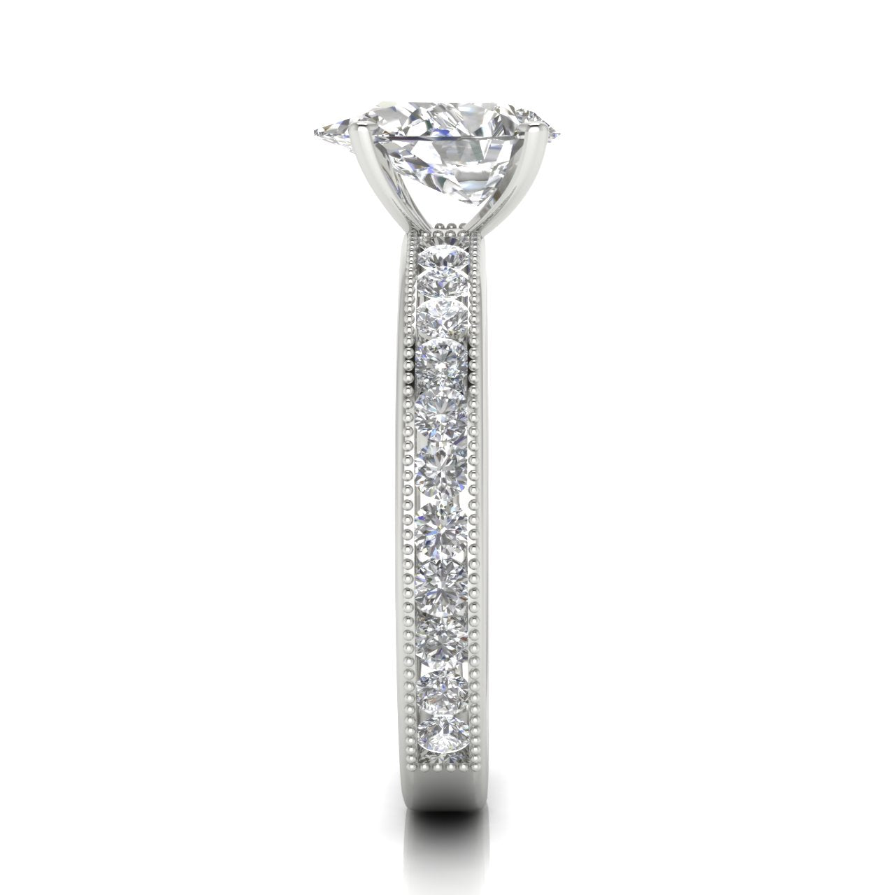 Channel Set Milgrain Pear Shaped Lab Diamond Engagement Ring