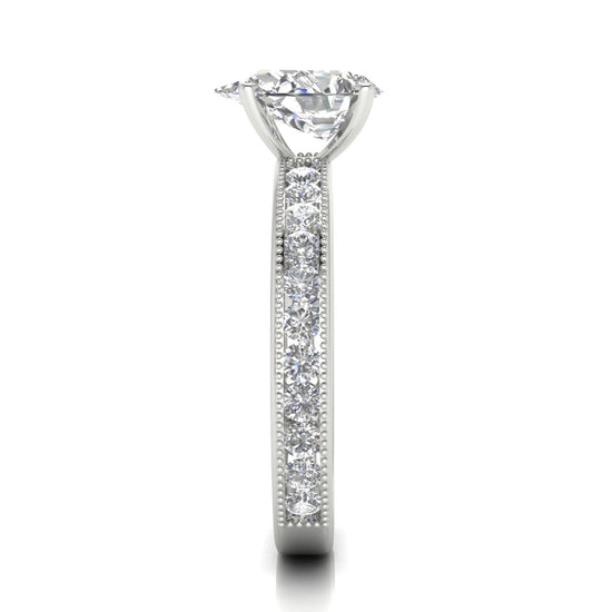 Channel Set Milgrain Pear Shaped Lab Diamond Engagement Ring