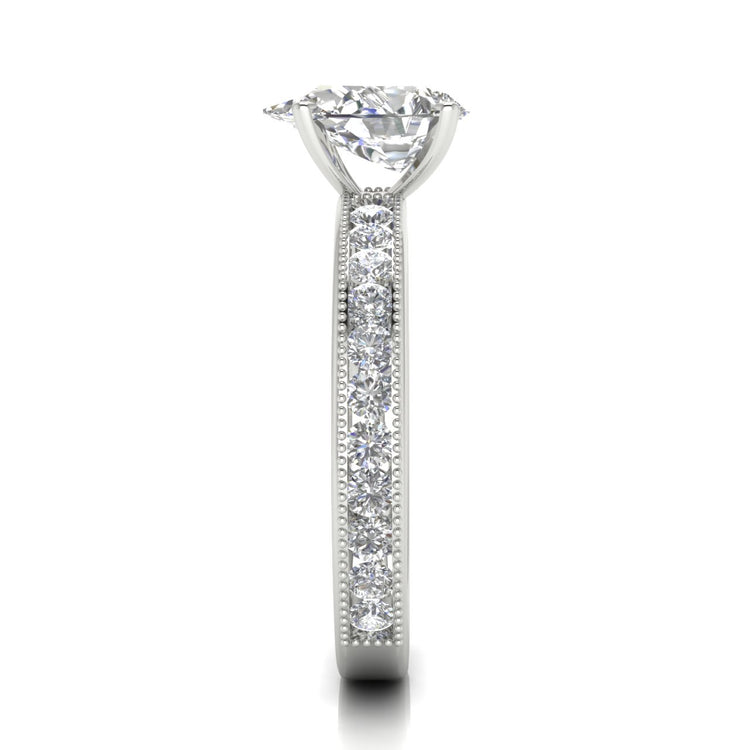 Channel Set Milgrain Pear Shaped Lab Diamond Engagement Ring