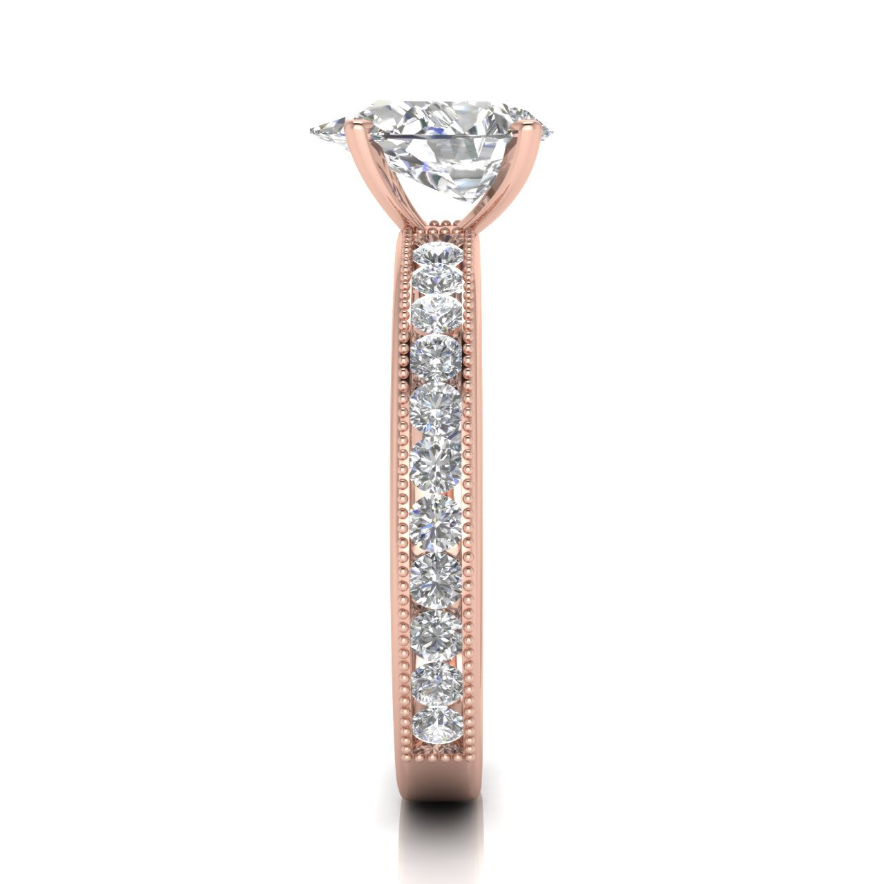 Channel Set Milgrain Pear Shaped Lab Diamond Engagement Ring