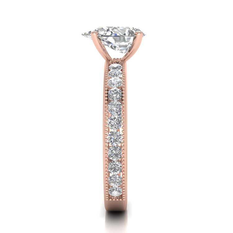 Channel Set Milgrain Pear Shaped Lab Diamond Engagement Ring