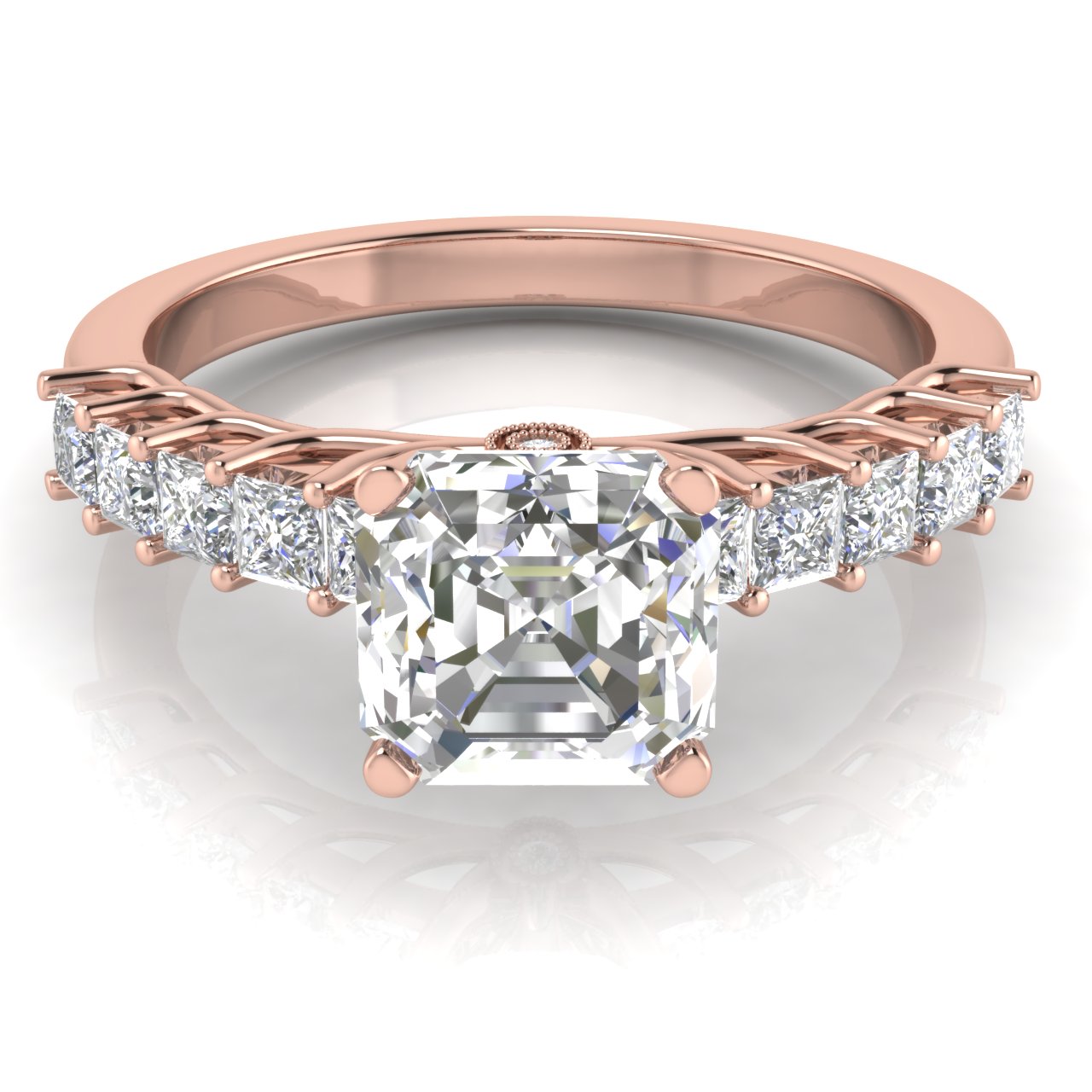 Princess Paved Emerald Cut Moissanite Engagement Ring