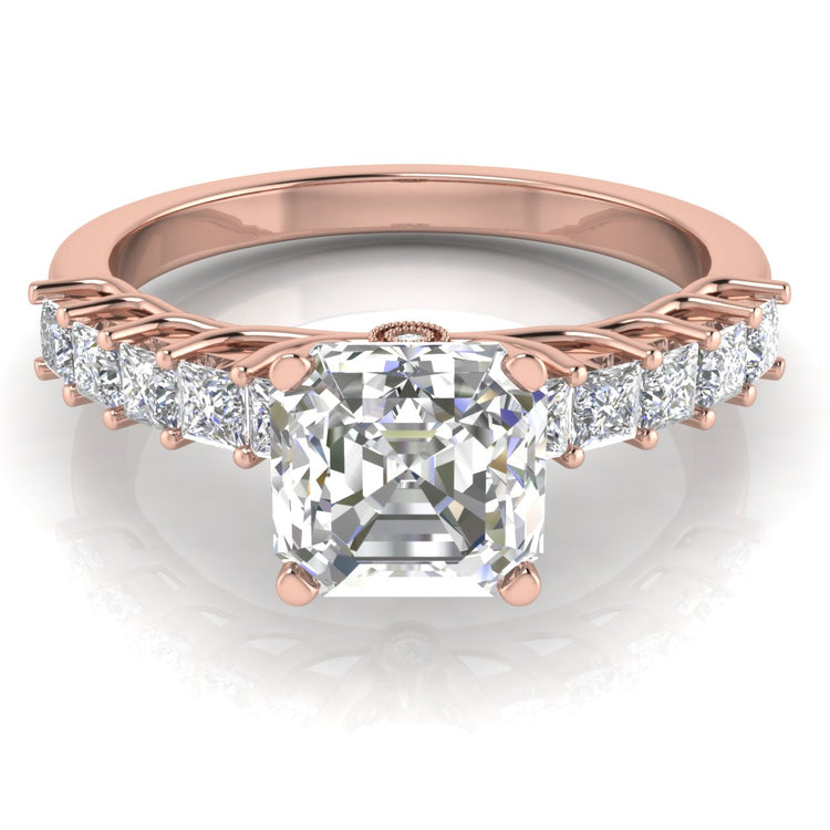 Princess Paved Emerald Cut Lab Diamond Engagement Ring