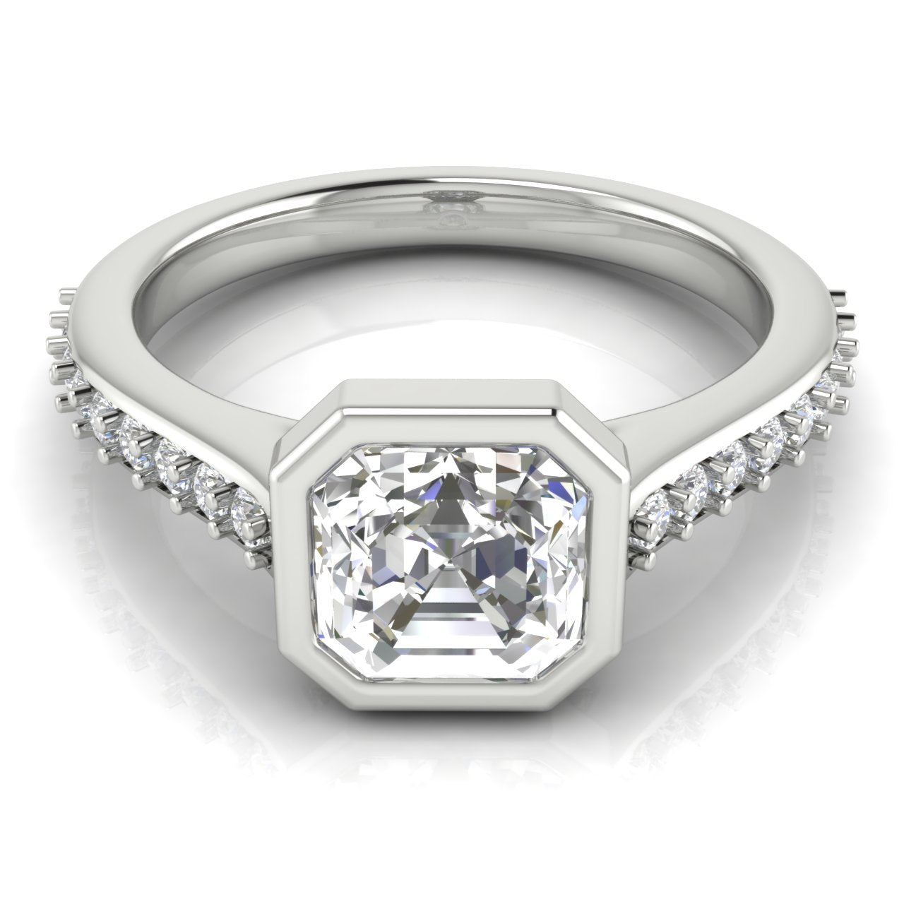 Pave Bezel Set Emerald Cut Lab Diamond Engagement Ring