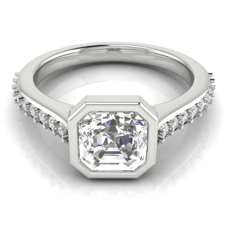 Pave Bezel Set Emerald Cut  Engagement Ring | Moissanite | Lab Grown Diamond