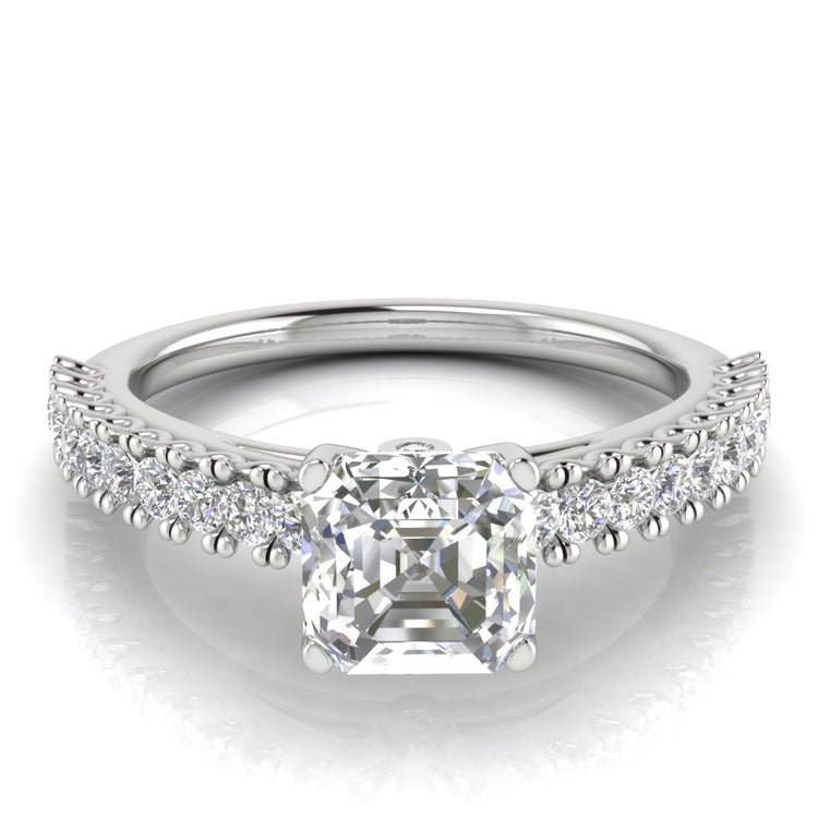 Floating Pave Emerald Cut Engagement Ring | Moissanite | Lab Grown Diamond
