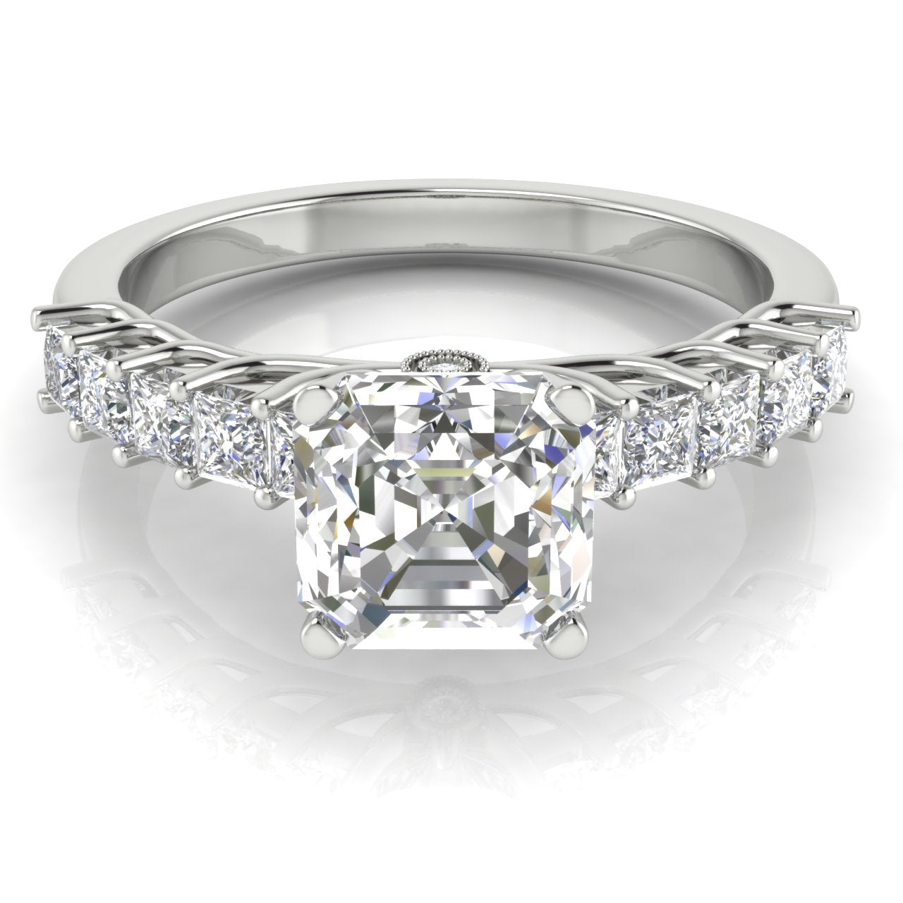 Princess Paved Emerald Cut Moissanite Engagement Ring