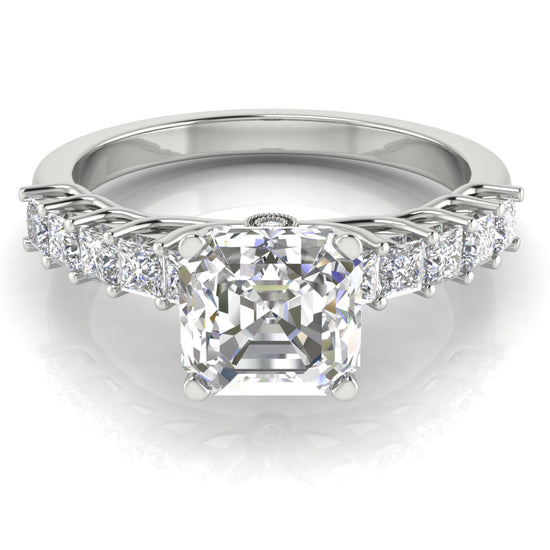 Princess Paved Emerald Cut Moissanite Engagement Ring