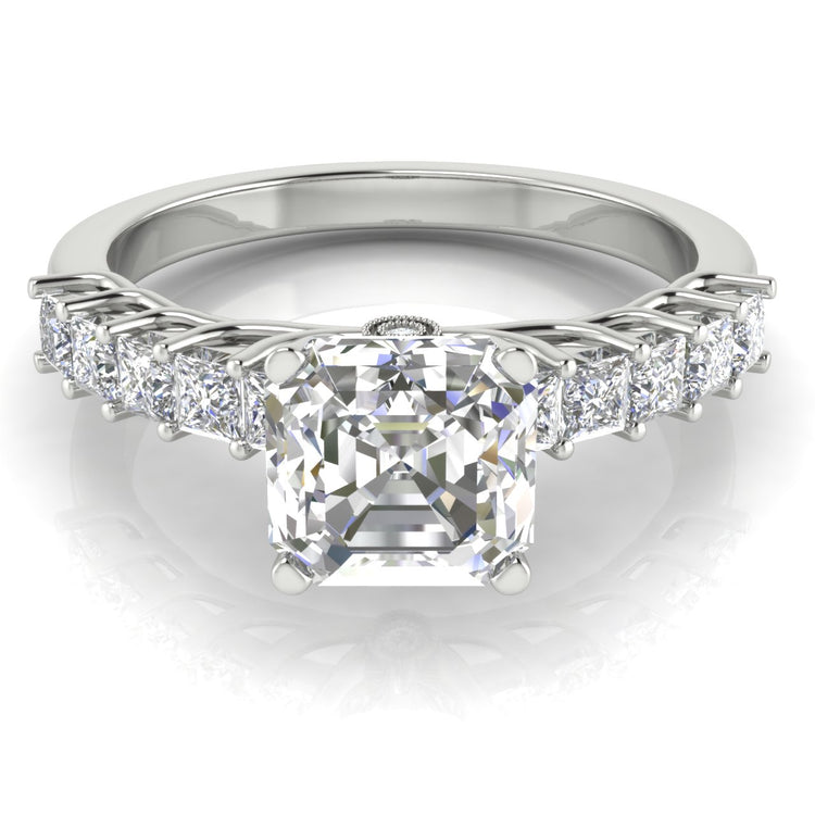 Princess Paved Emerald Cut Engagement Ring | Moissanite | Lab Grown Diamond