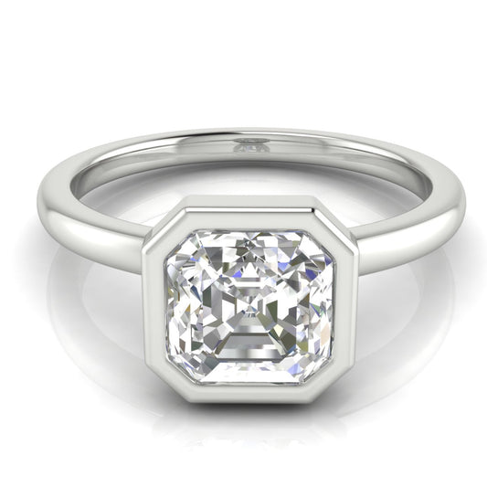 Bezel Emerald Cut Lab Diamond Engagement Ring