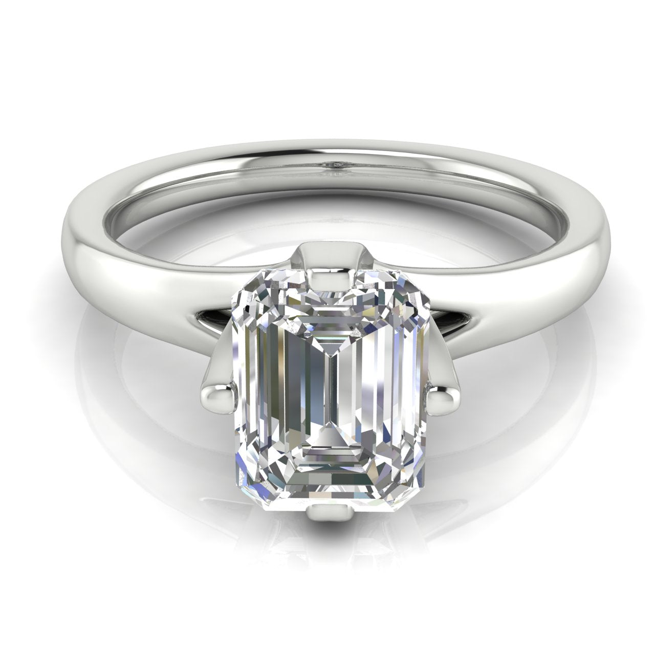 Suspended Emerald Cut Lab Diamond Engagement Ring