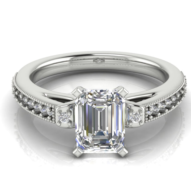 Shoulder Set Vintage Emerald Cut  Engagement Ring | Moissanite | Lab Grown Diamond