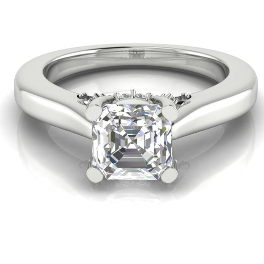 Bridge Paved Emerald Cut Engagement Ring | Moissanite | Lab Grown Diamond