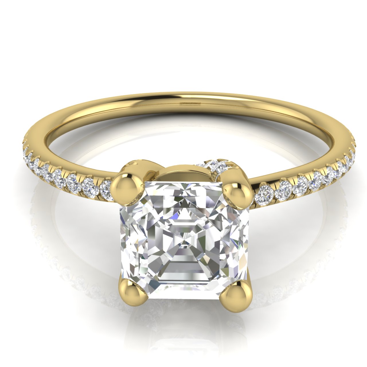 Prong Pave Emerald Cut Moissanite Engagement Ring