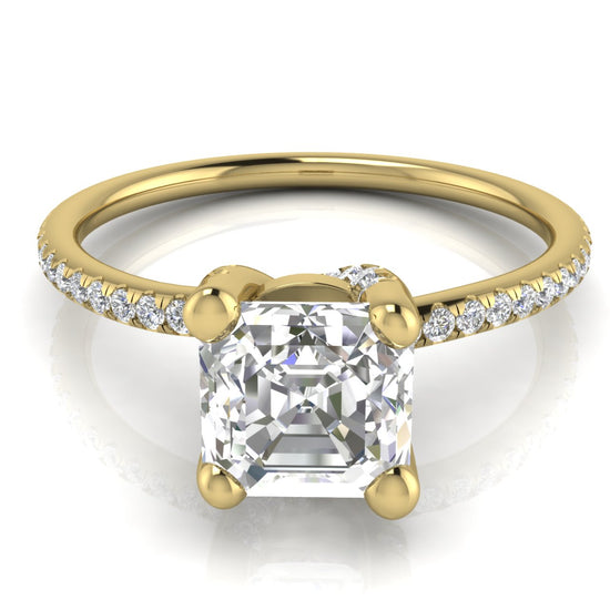 Prong Pave Emerald Cut Moissanite Engagement Ring