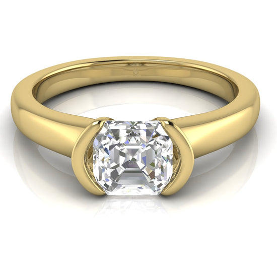 Half Bezel Emerald Cut Lab Diamond Engagement Ring