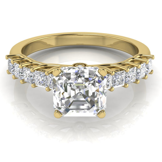 Princess Paved Emerald Cut Moissanite Engagement Ring