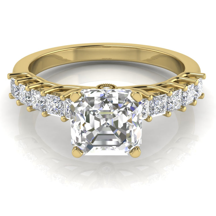 Princess Paved Emerald Cut Lab Diamond Engagement Ring
