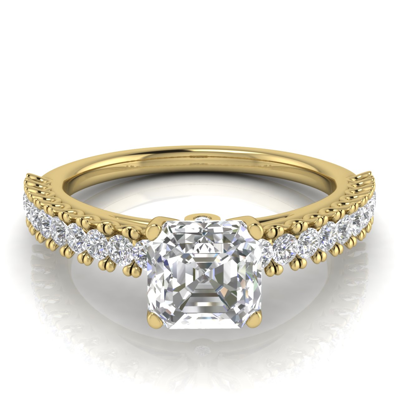 Floating Pave Emerald Cut Lab Diamond Engagement Ring