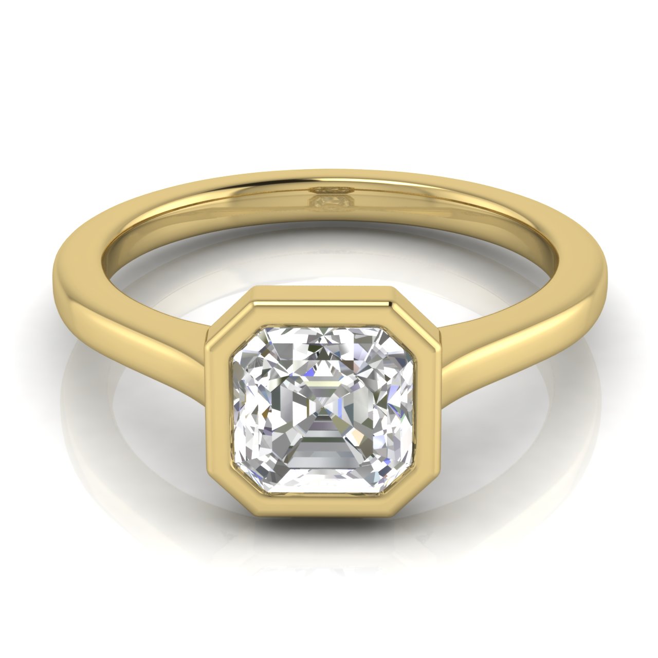 Floating Bezel Emerald Cut Moissanite Engagement Ring