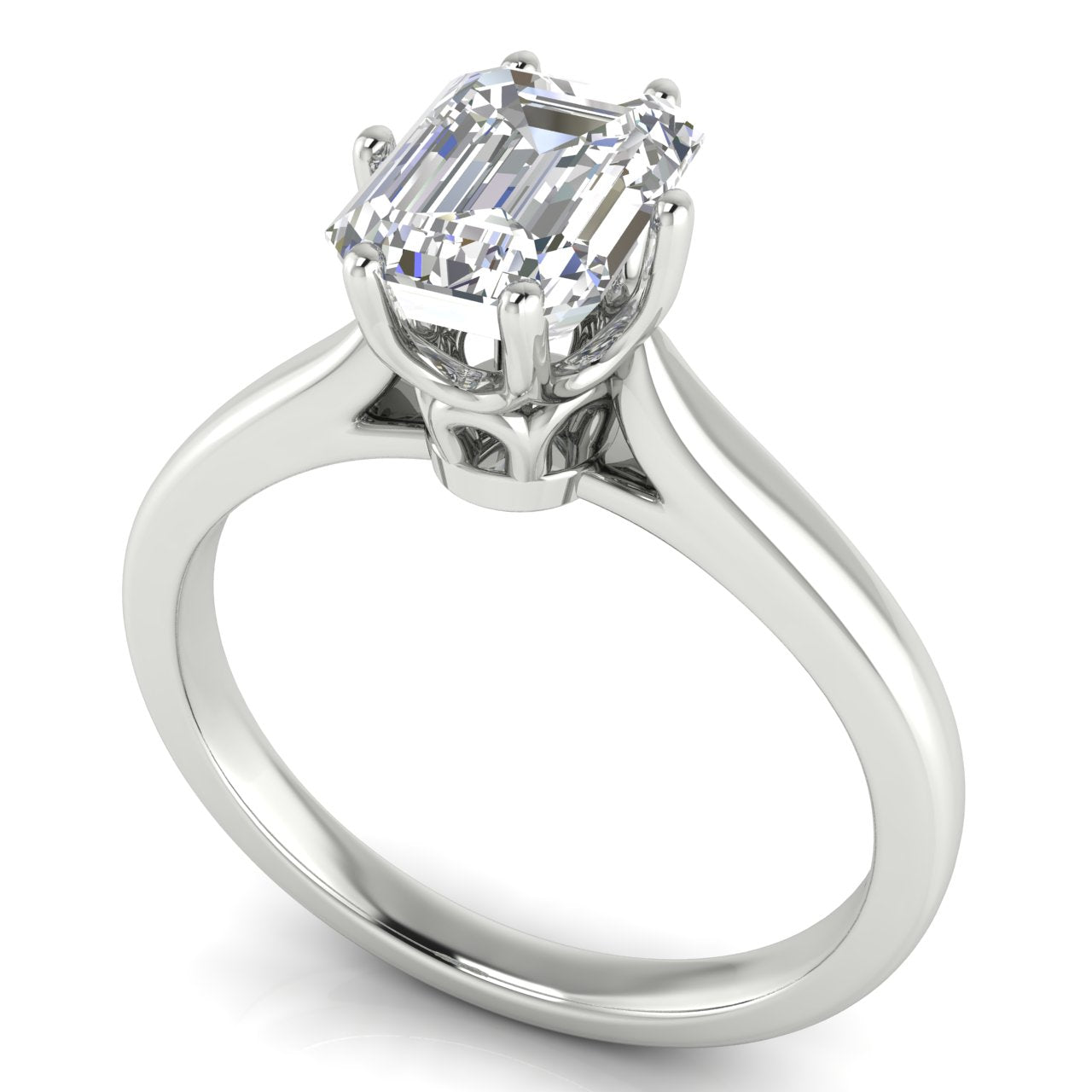 Crown Emerald Cut Lab Diamond Engagement Ring
