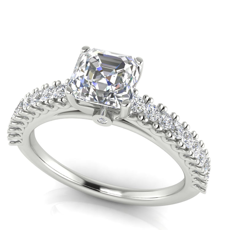 Floating Pave Emerald Cut Moissanite Engagement Ring