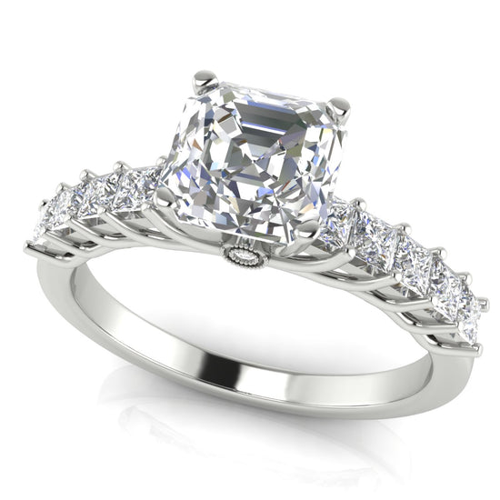 Princess Paved Emerald Cut Moissanite Engagement Ring