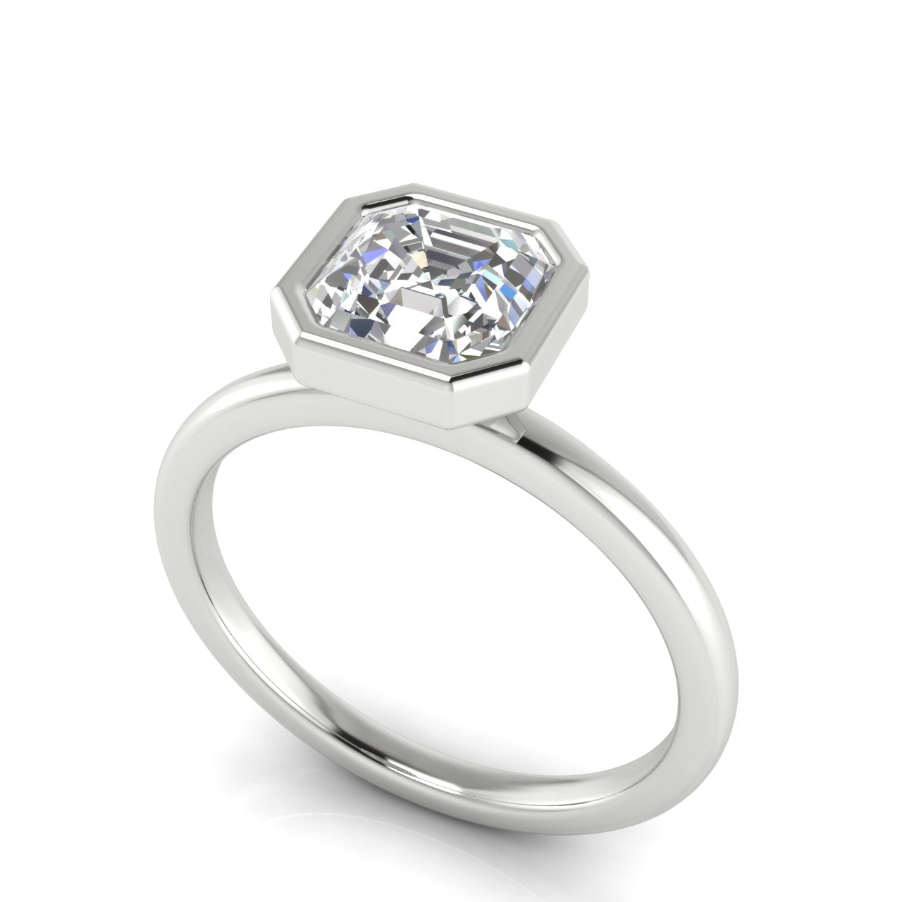 Bezel Emerald Cut Lab Diamond Engagement Ring