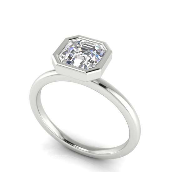 Bezel Emerald Cut Lab Diamond Engagement Ring