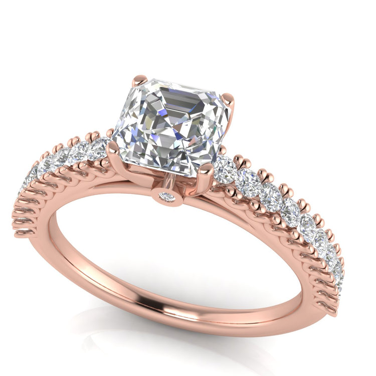 Floating Pave Emerald Cut Moissanite Engagement Ring