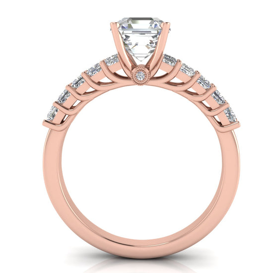 Princess Paved Emerald Cut Moissanite Engagement Ring