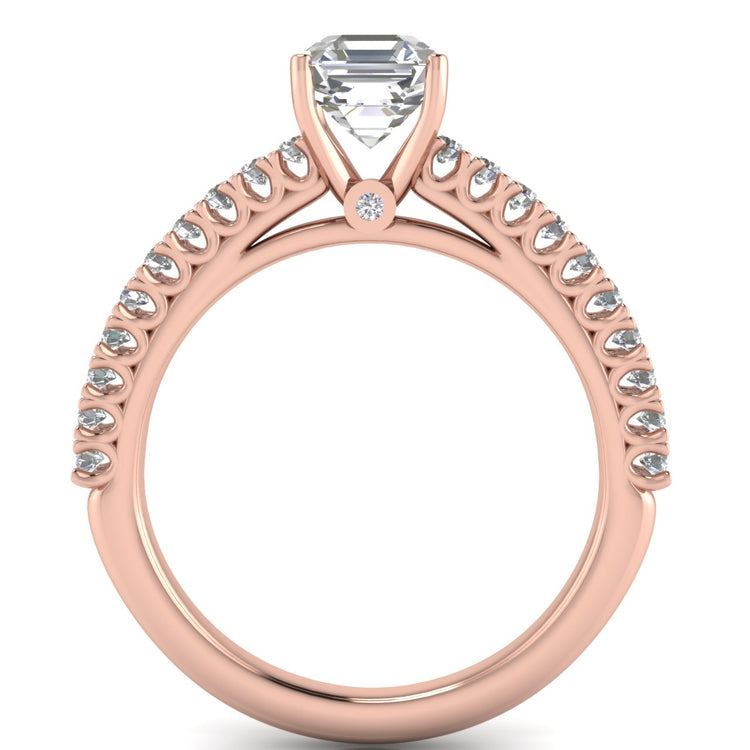 Floating Pave Emerald Cut Moissanite Engagement Ring