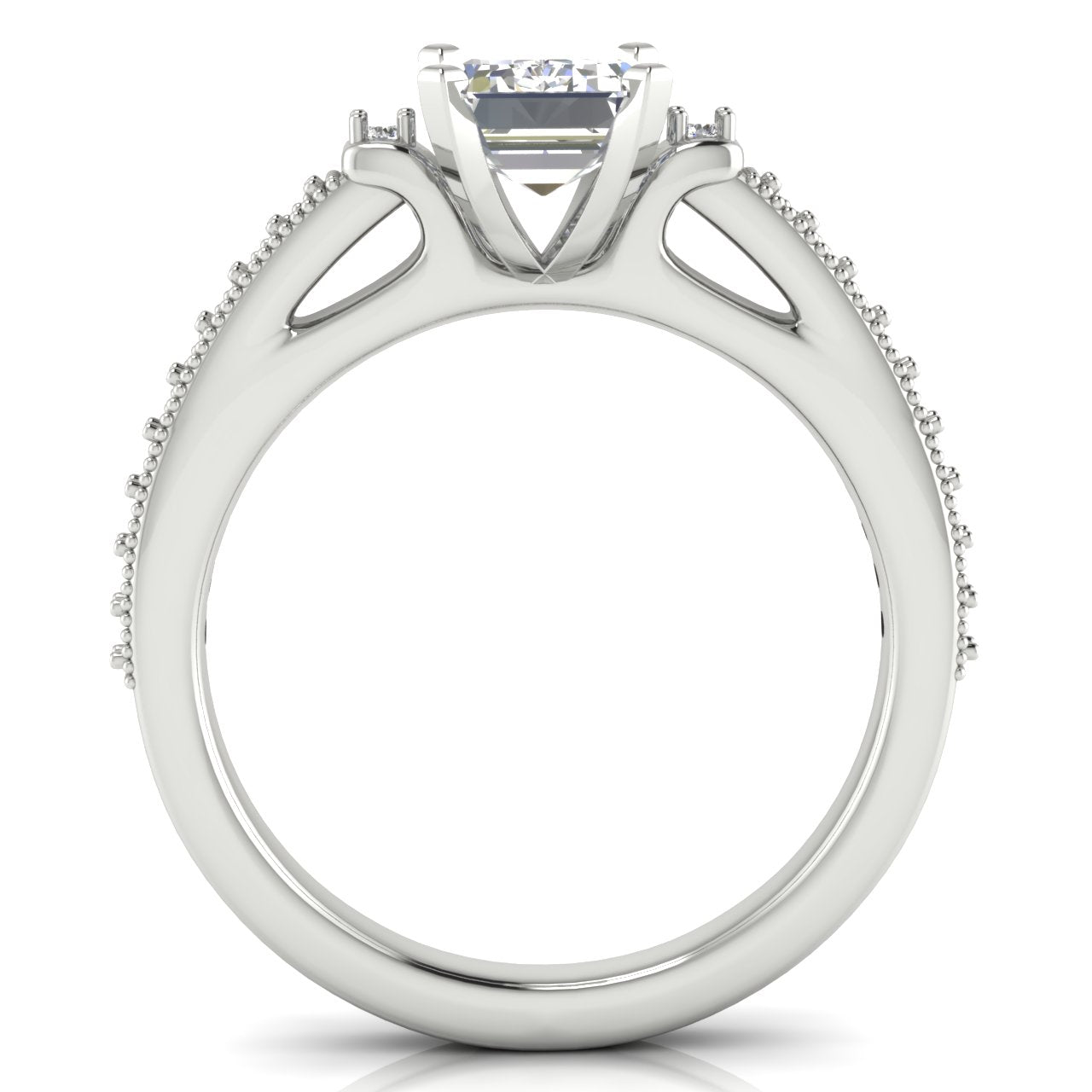 Shoulder Set Vintage Emerald Cut Moissanite Engagement Ring