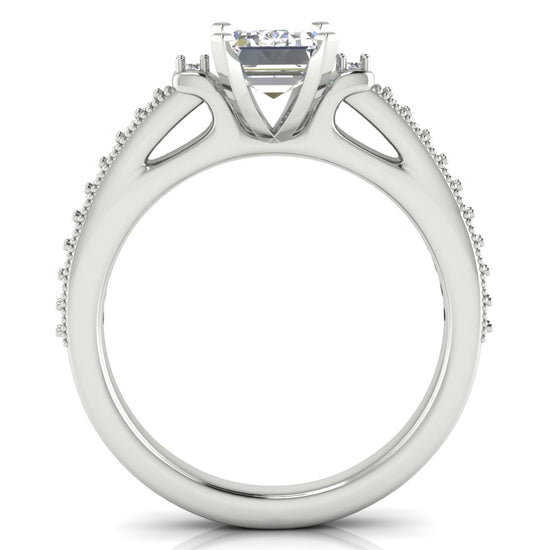Shoulder Set Vintage Emerald Cut Moissanite Engagement Ring
