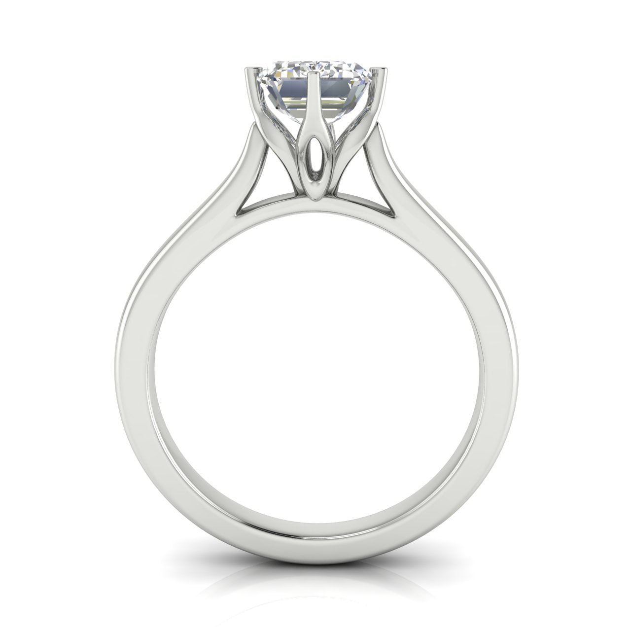 Lotus Prong Emerald Cut Moissanite Engagement Ring