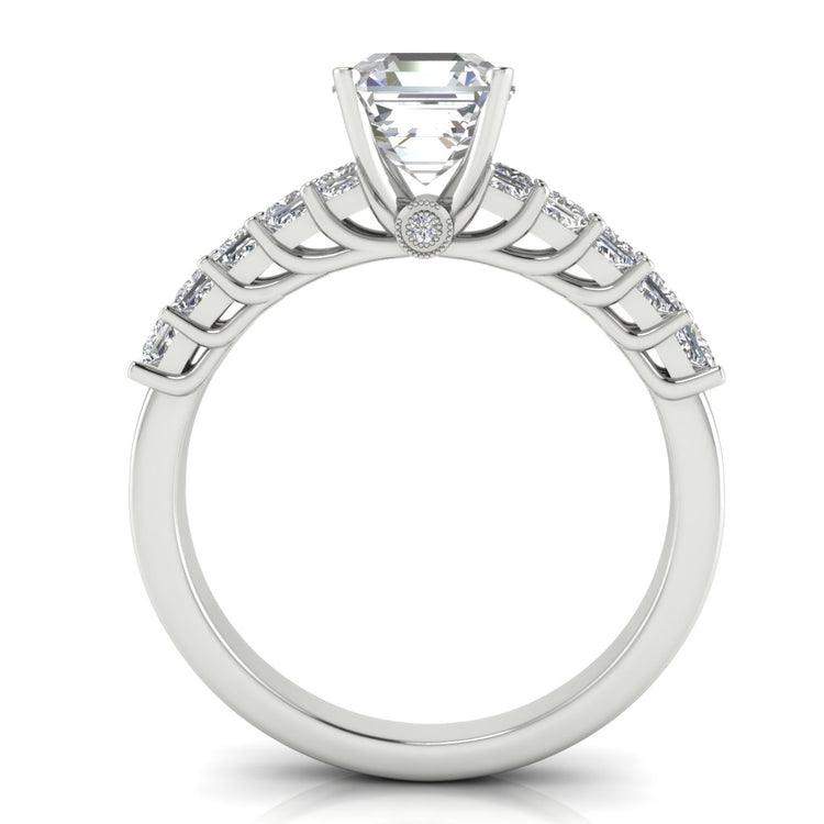Princess Paved Emerald Cut Lab Diamond Engagement Ring