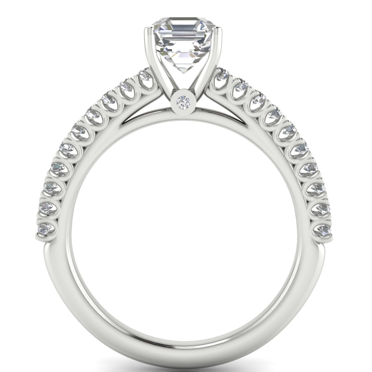 Floating Pave Emerald Cut Lab Diamond Engagement Ring