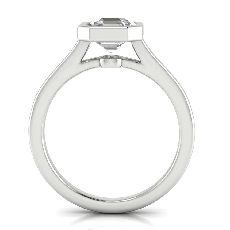 Floating Bezel Emerald Cut Lab Diamond Engagement Ring