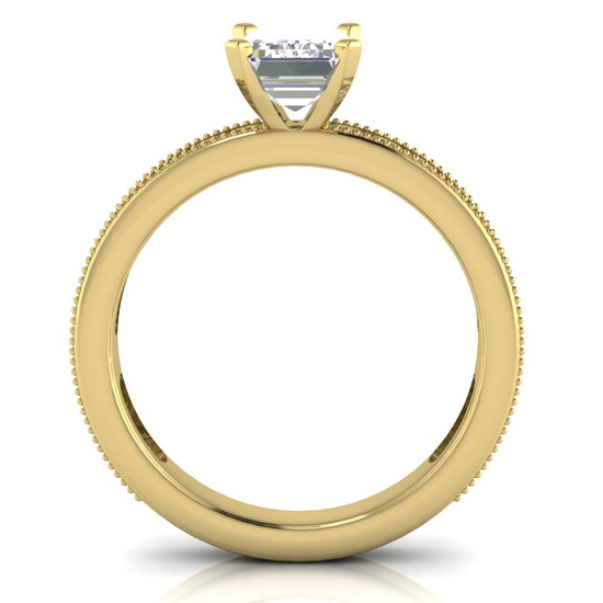 Channel Set Milgrain Emerald Cut Moissanite Engagement Ring
