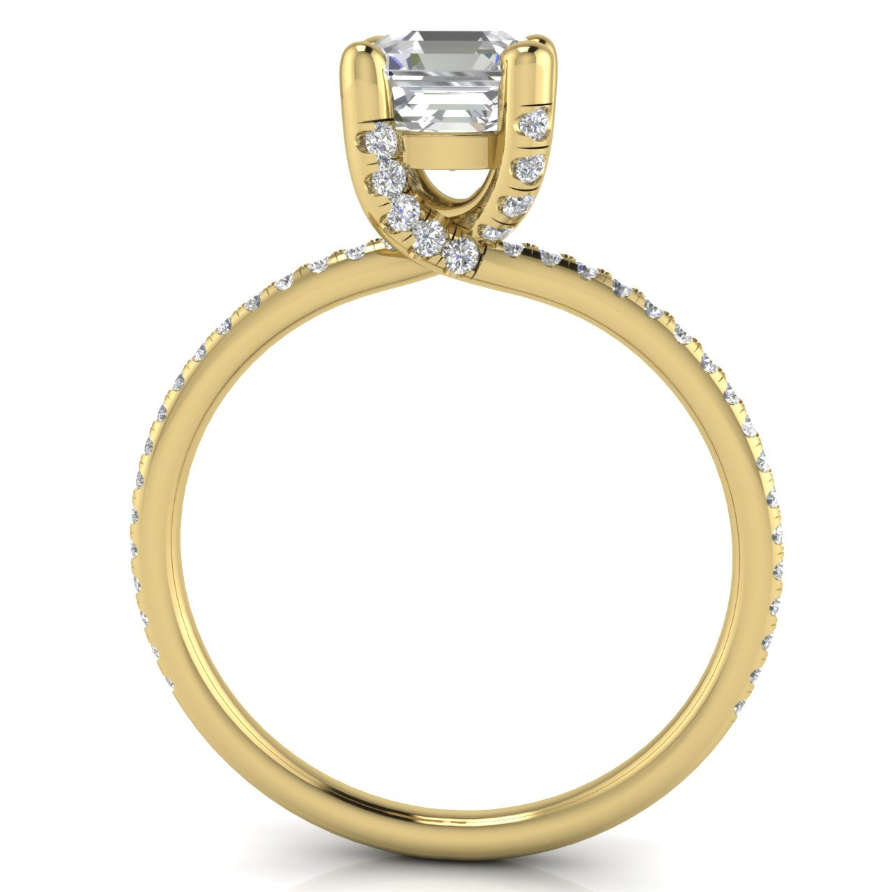 Prong Pave Emerald Cut Moissanite Engagement Ring