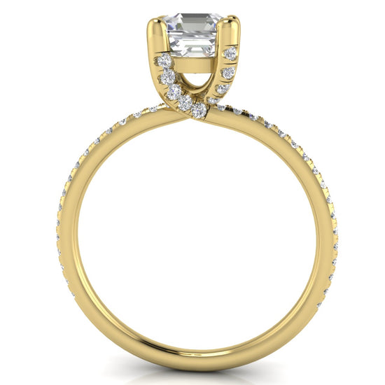 Prong Pave Emerald Cut Moissanite Engagement Ring