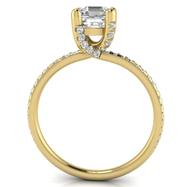 Prong Pave Emerald Cut Moissanite Engagement Ring