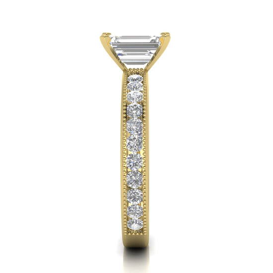 Channel Set Milgrain Emerald Cut Moissanite Engagement Ring