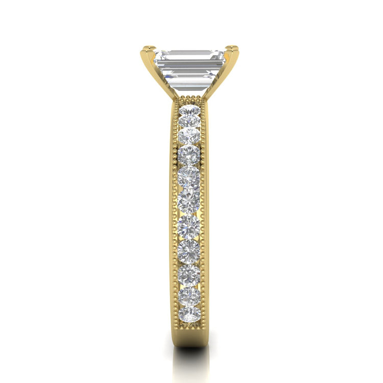Channel Set Milgrain Emerald Cut Moissanite Engagement Ring