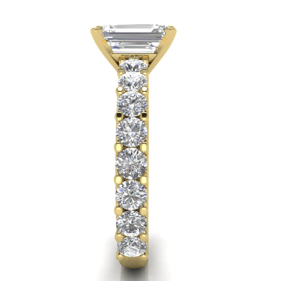 Round Pave Milgrain Emerald Cut Lab Diamond Engagement Ring