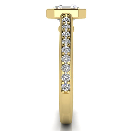 Pave Bezel Set Emerald Cut Lab Diamond Engagement Ring