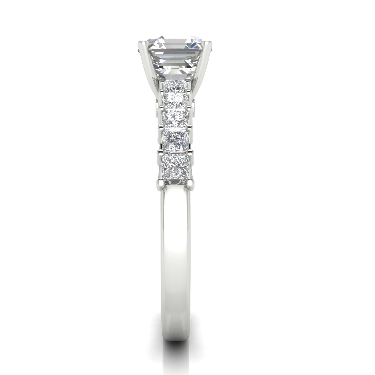Princess Paved Emerald Cut Moissanite Engagement Ring
