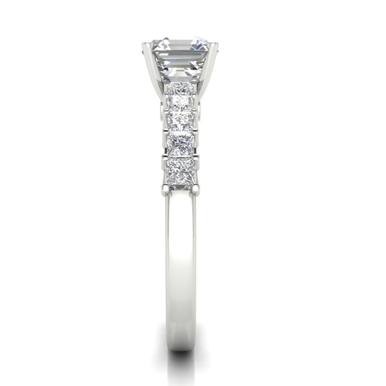 Princess Paved Emerald Cut Moissanite Engagement Ring