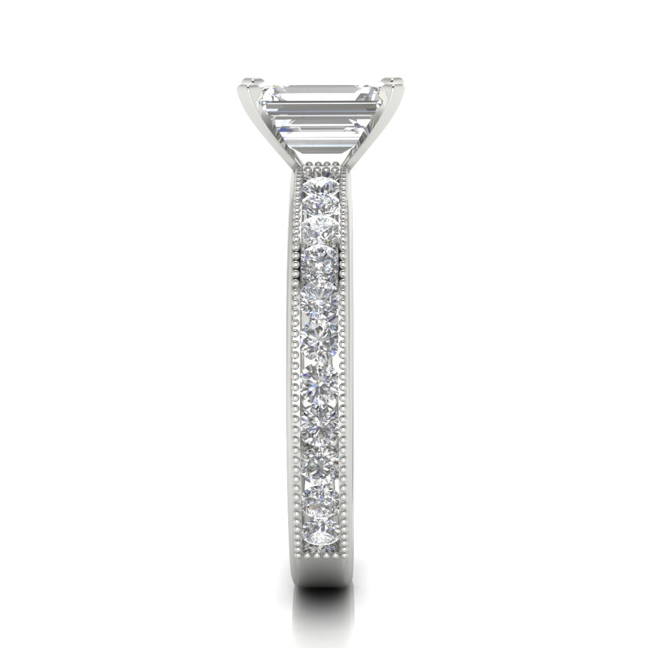 Channel Set Milgrain Emerald Cut Moissanite Engagement Ring