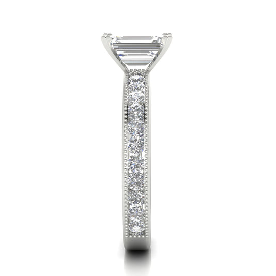 Channel Set Milgrain Emerald Cut Moissanite Engagement Ring